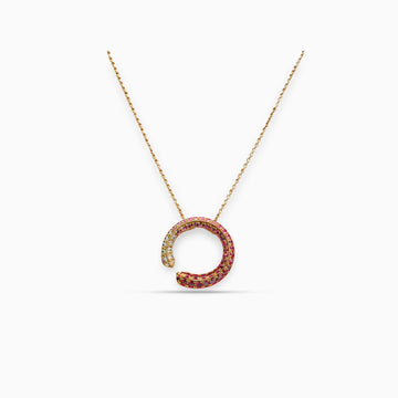 Round Ruby, Sapphire & Diamond Pendant in 18K Rose Gold
