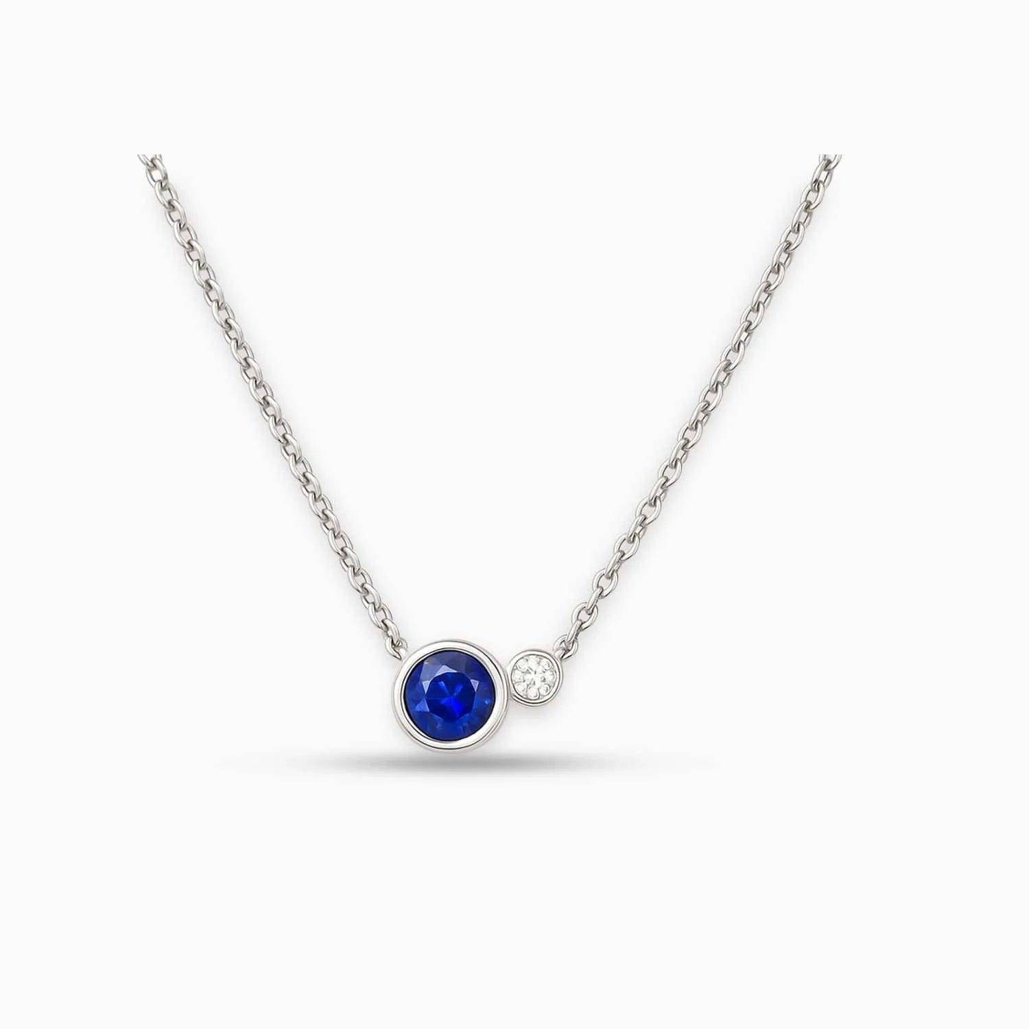 Round Sapphire & Diamond Pendant in 14K White Gold