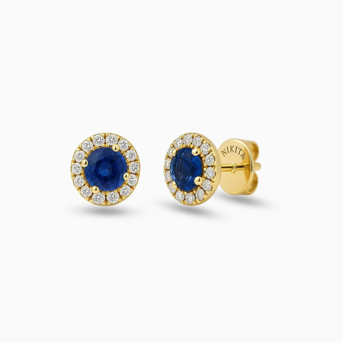 Round Sapphire & Diamond Stud Earrings in 14K Yellow Gold