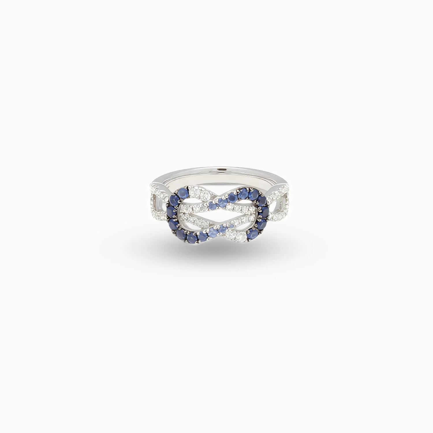 Sapphire & Diamond  Knot Ring in 18K White Gold