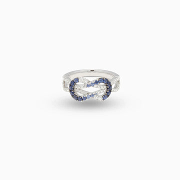 Sapphire & Diamond  Knot Ring in 18K White Gold