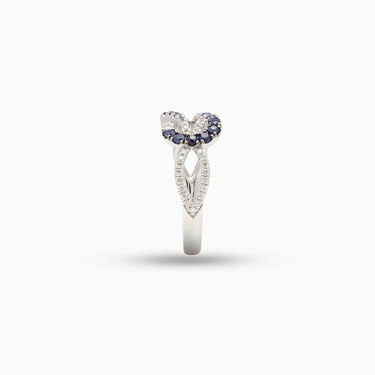 Sapphire & Diamond  Knot Ring in 18K White Gold