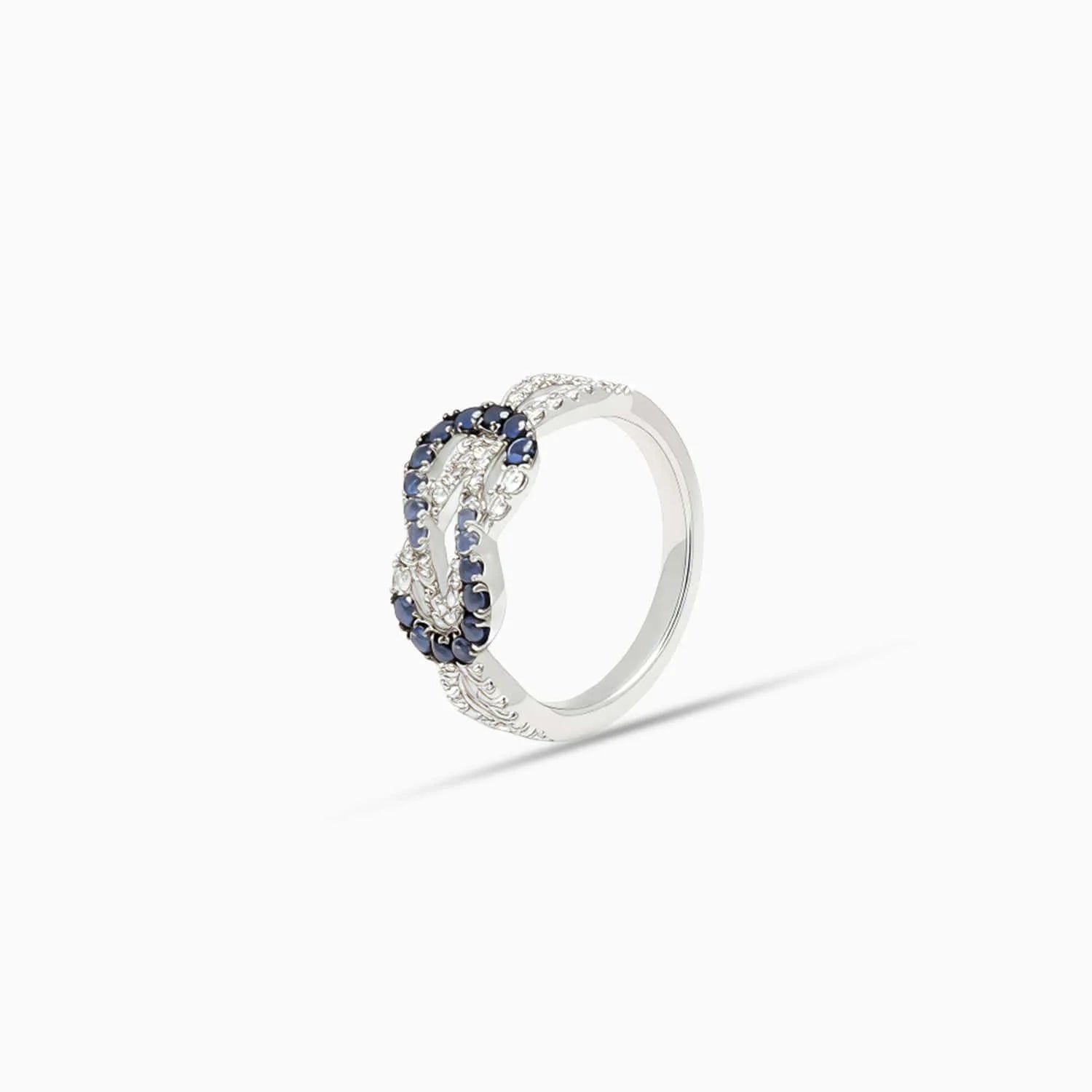 Sapphire & Diamond  Knot Ring in 18K White Gold