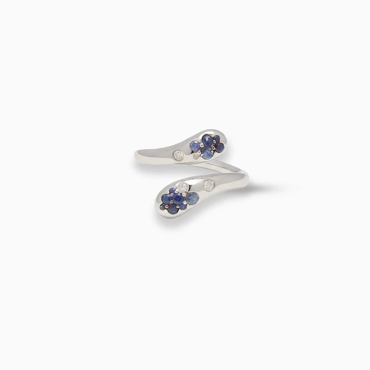 Sapphire & Diamond  Bypass Ring in 18K White Gold
