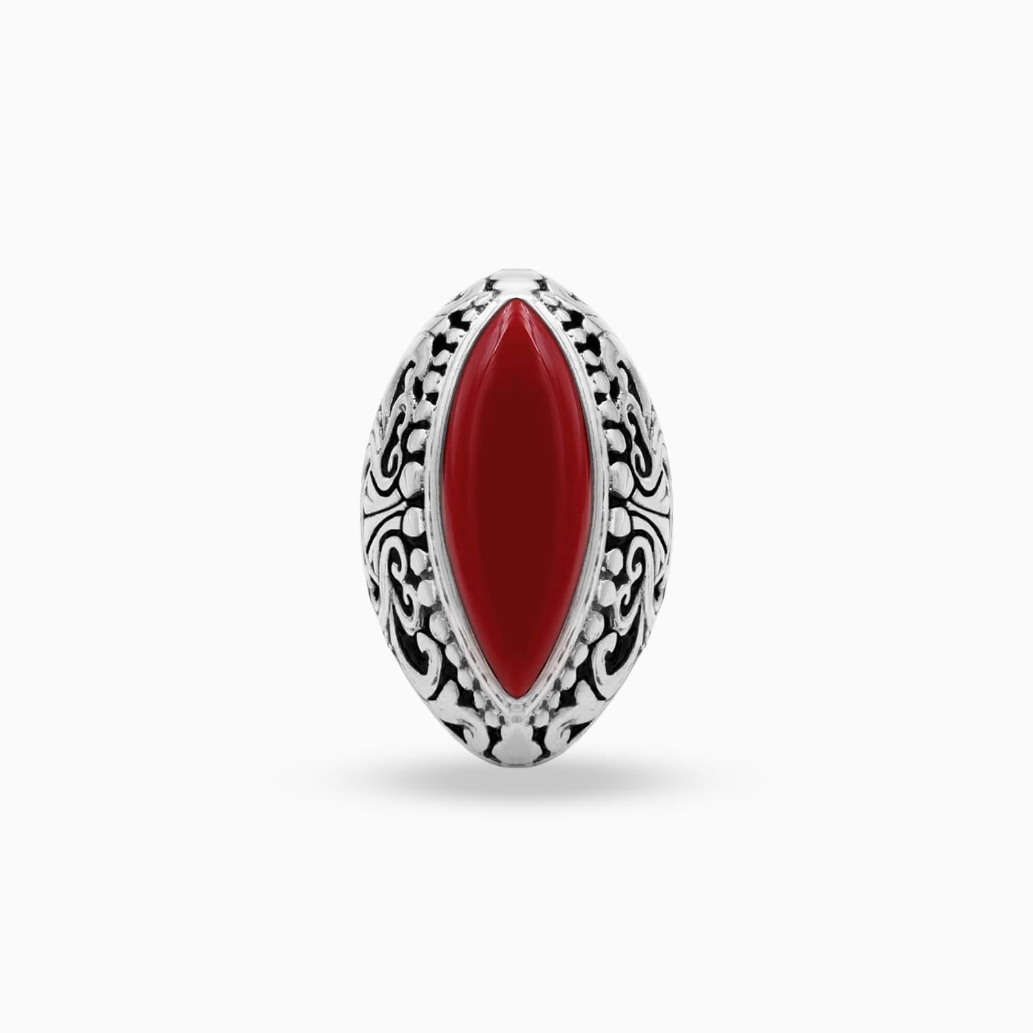 Scarlet Crest: Coral & Sterling Silver Ring