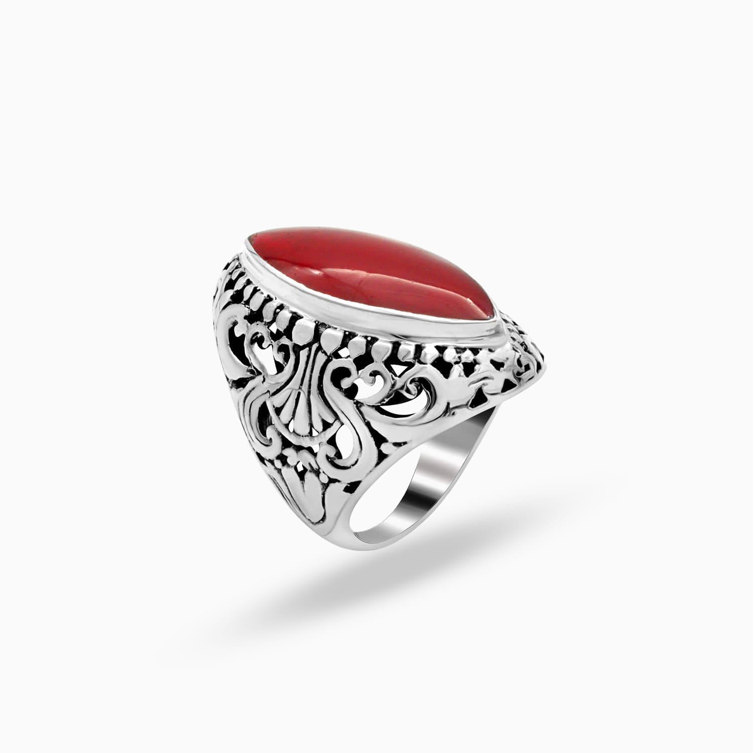 Scarlet Crest: Coral & Sterling Silver Ring