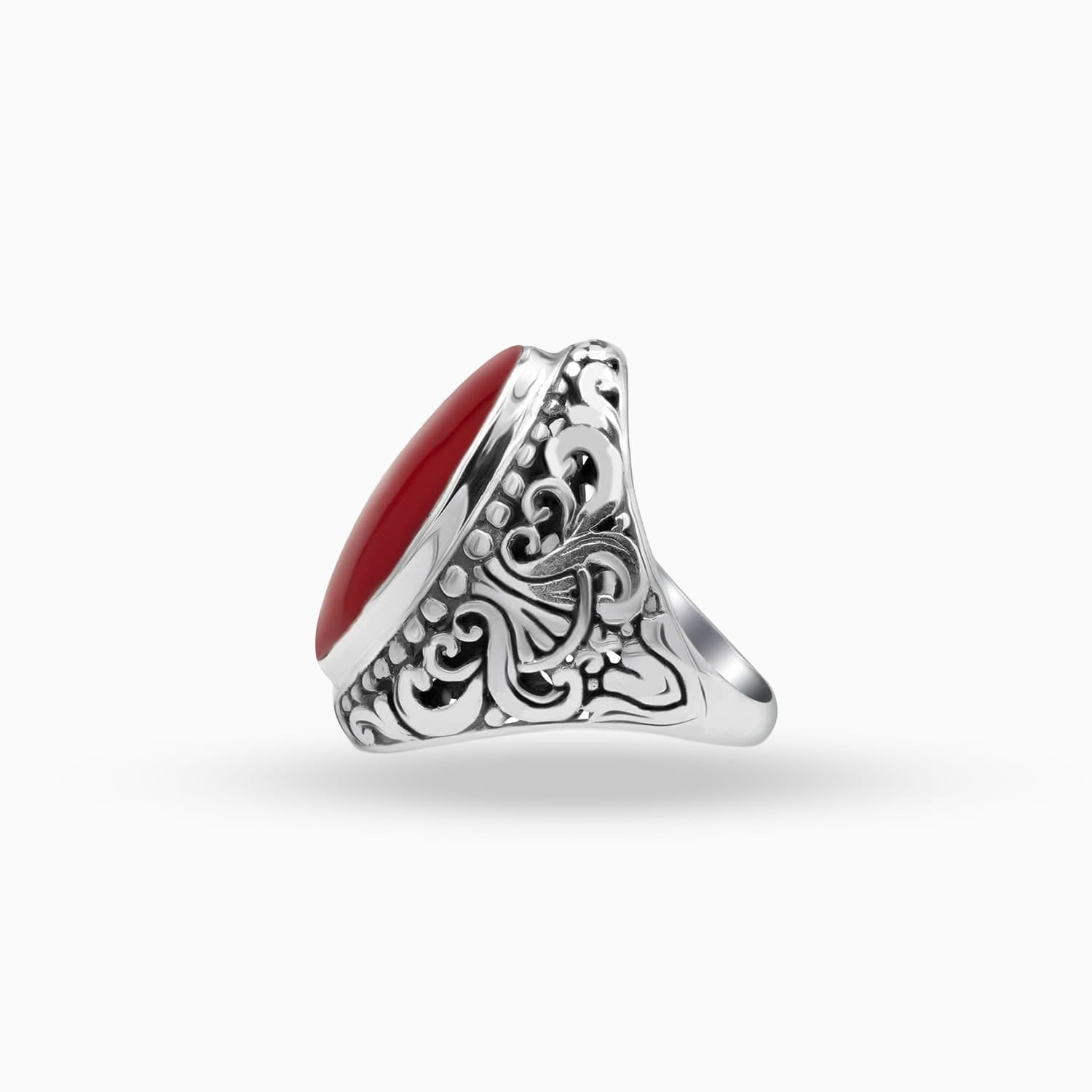 Scarlet Crest: Coral & Sterling Silver Ring