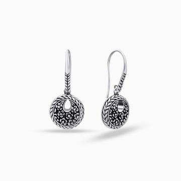 Silver Texture Disc: Sterling Silver Drop Earrings