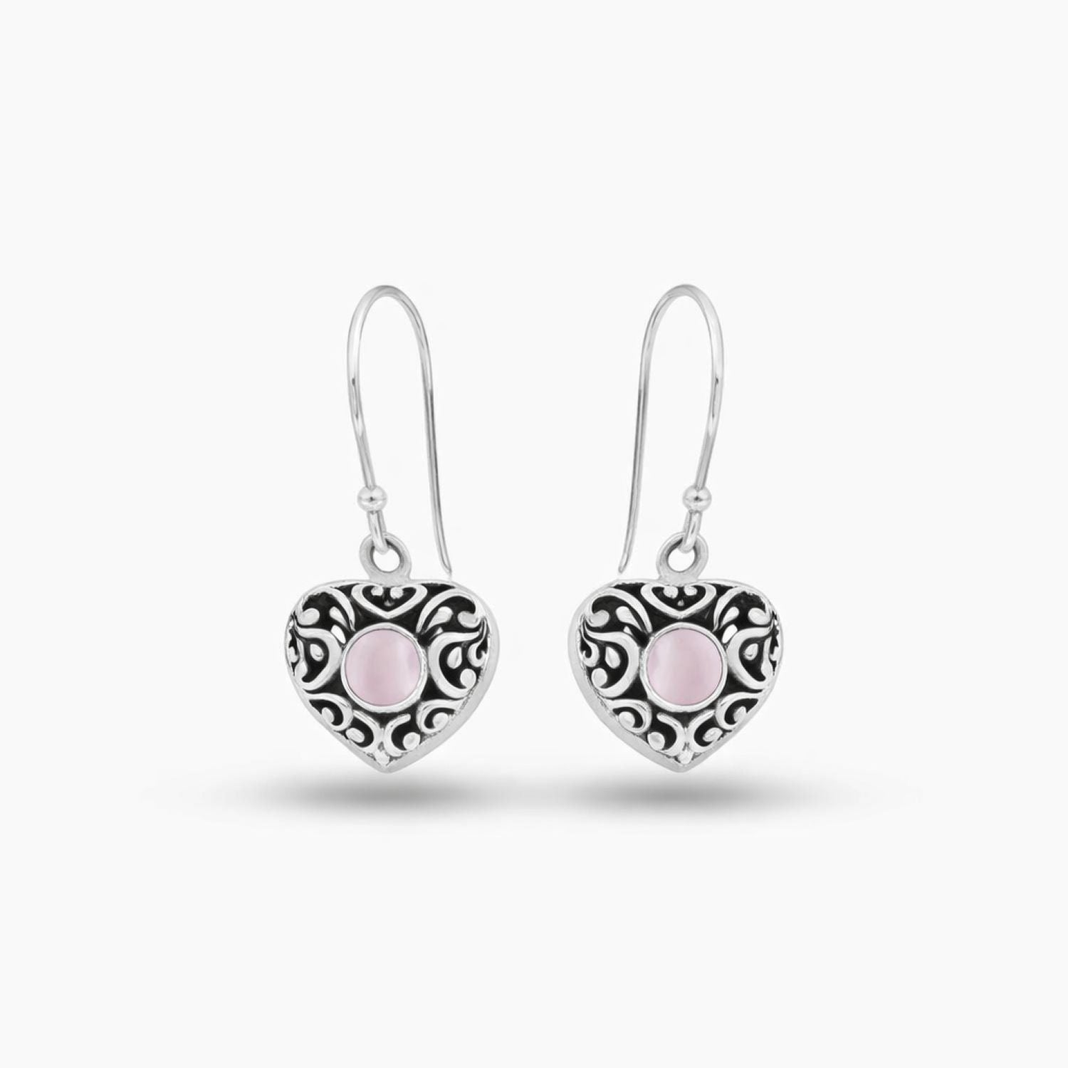 Soft Heart: Pink Opal Sterling Silver Earrings