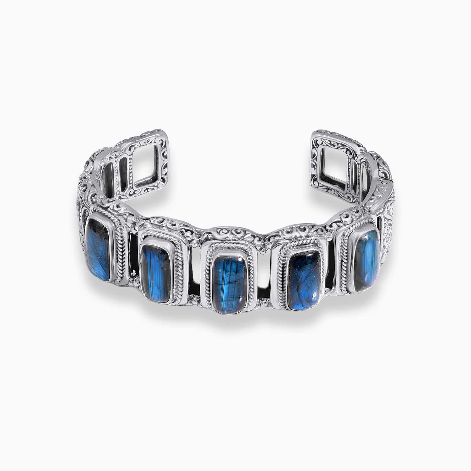 Blue Rhythm: Labradorite & Sterling Silver Bangle Bracelet