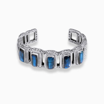 Blue Rhythm: Labradorite & Sterling Silver Bangle Bracelet