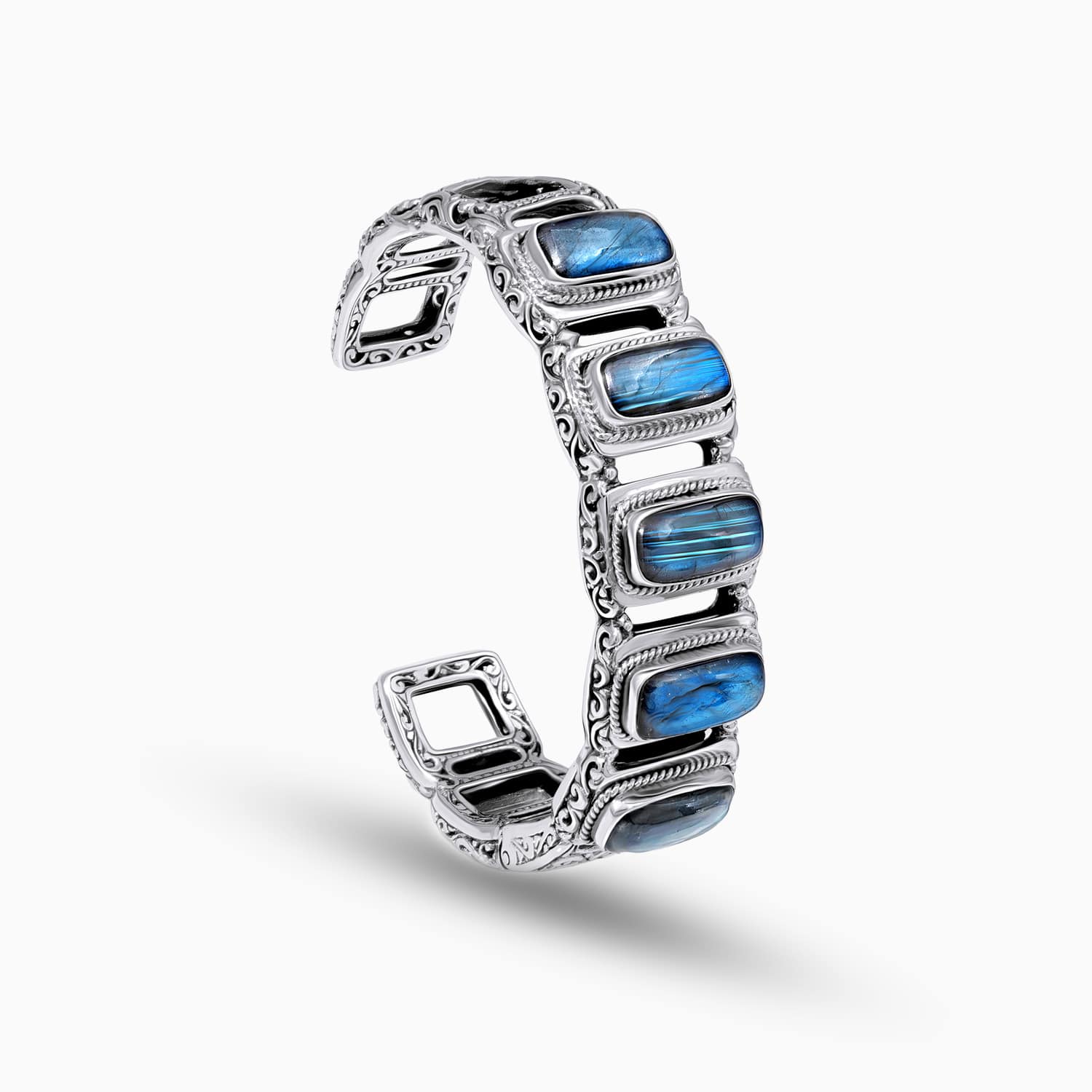 Blue Rhythm: Labradorite & Sterling Silver Bangle Bracelet