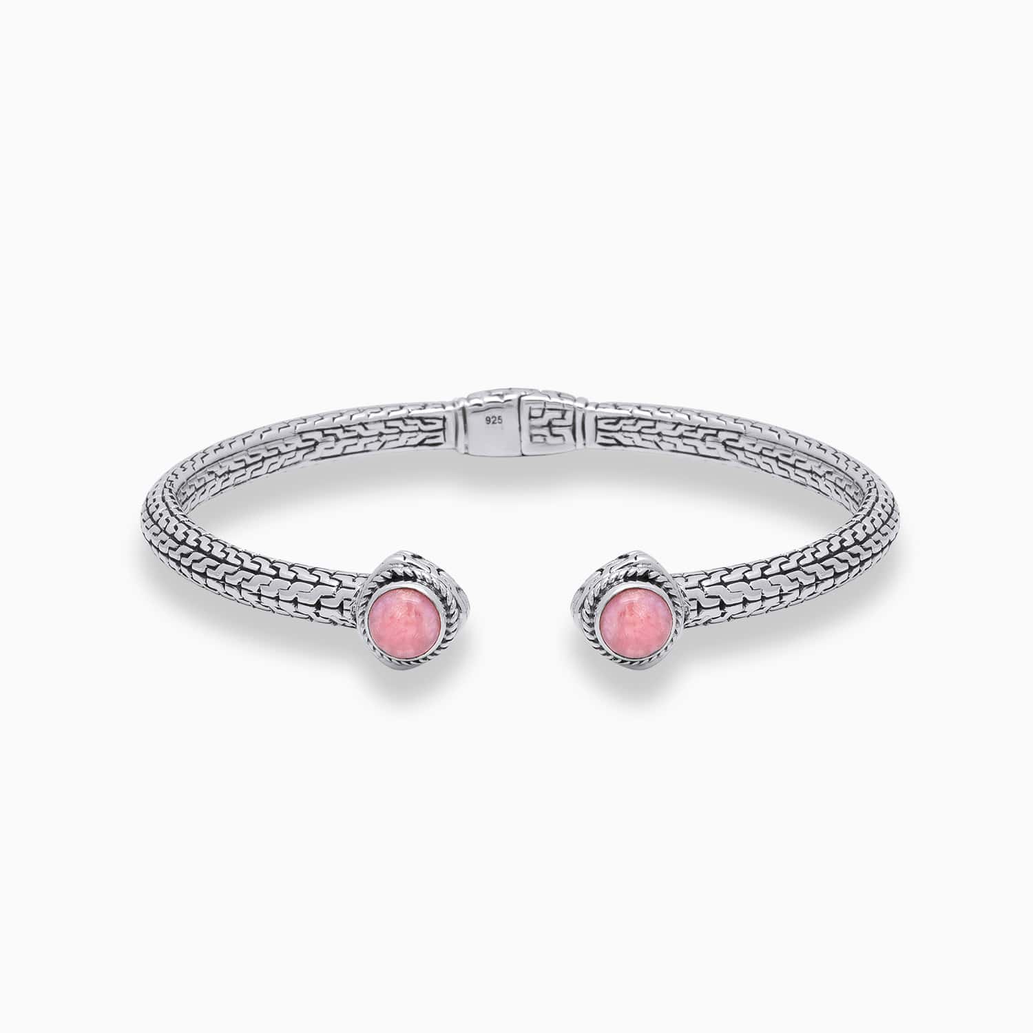 Soft Glow: Pink Opal & Sterling Silver Bangle Bracelet