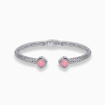 Soft Glow: Pink Opal & Sterling Silver Bangle Bracelet