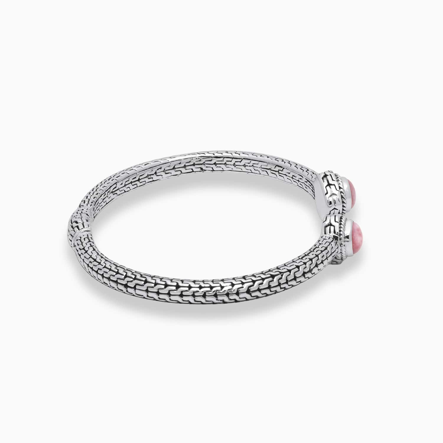 Soft Glow: Pink Opal & Sterling Silver Bangle Bracelet