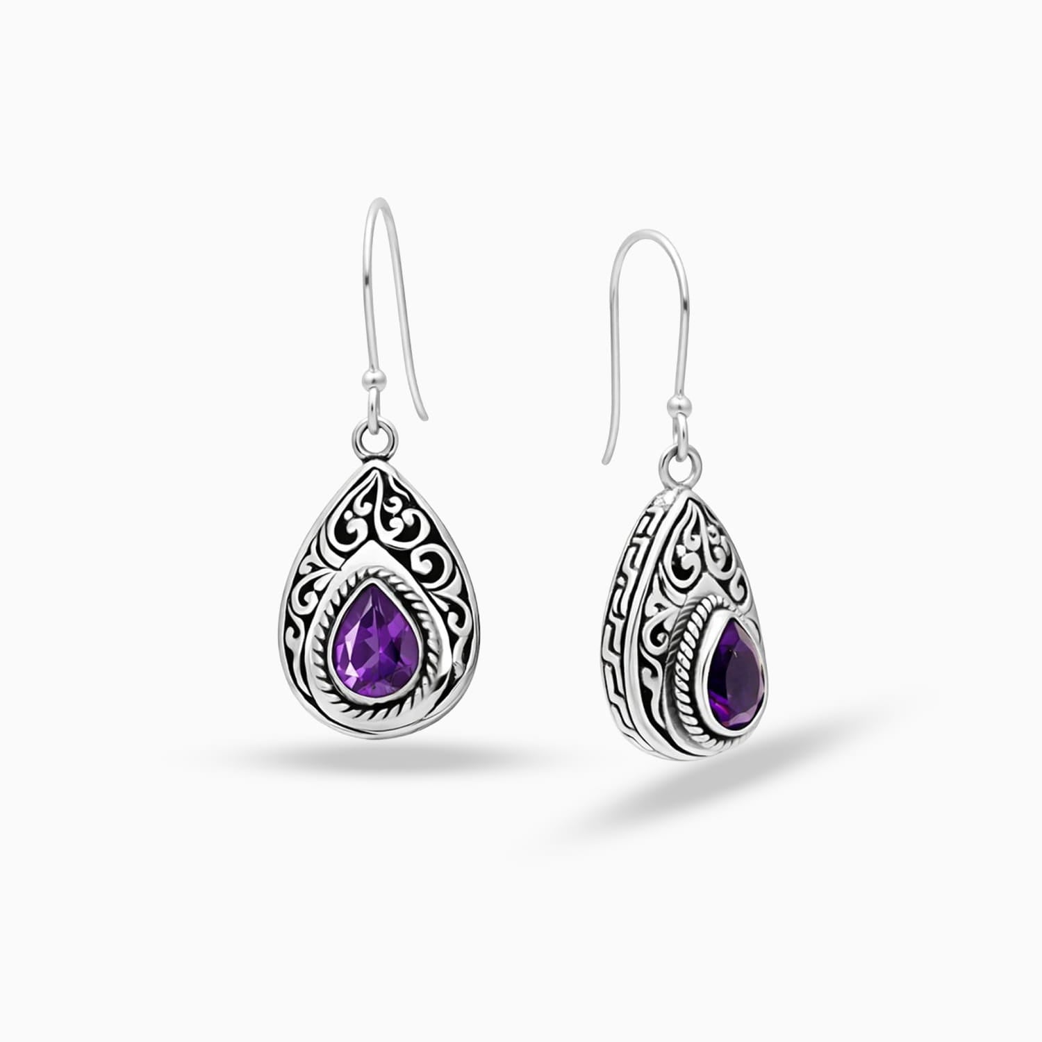 Violet Grace: Amethyst & Sterling Silver Drop Earrings