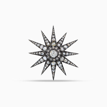 Antique star brooch with old European brilliant and rose cut diamonds in 18K gold