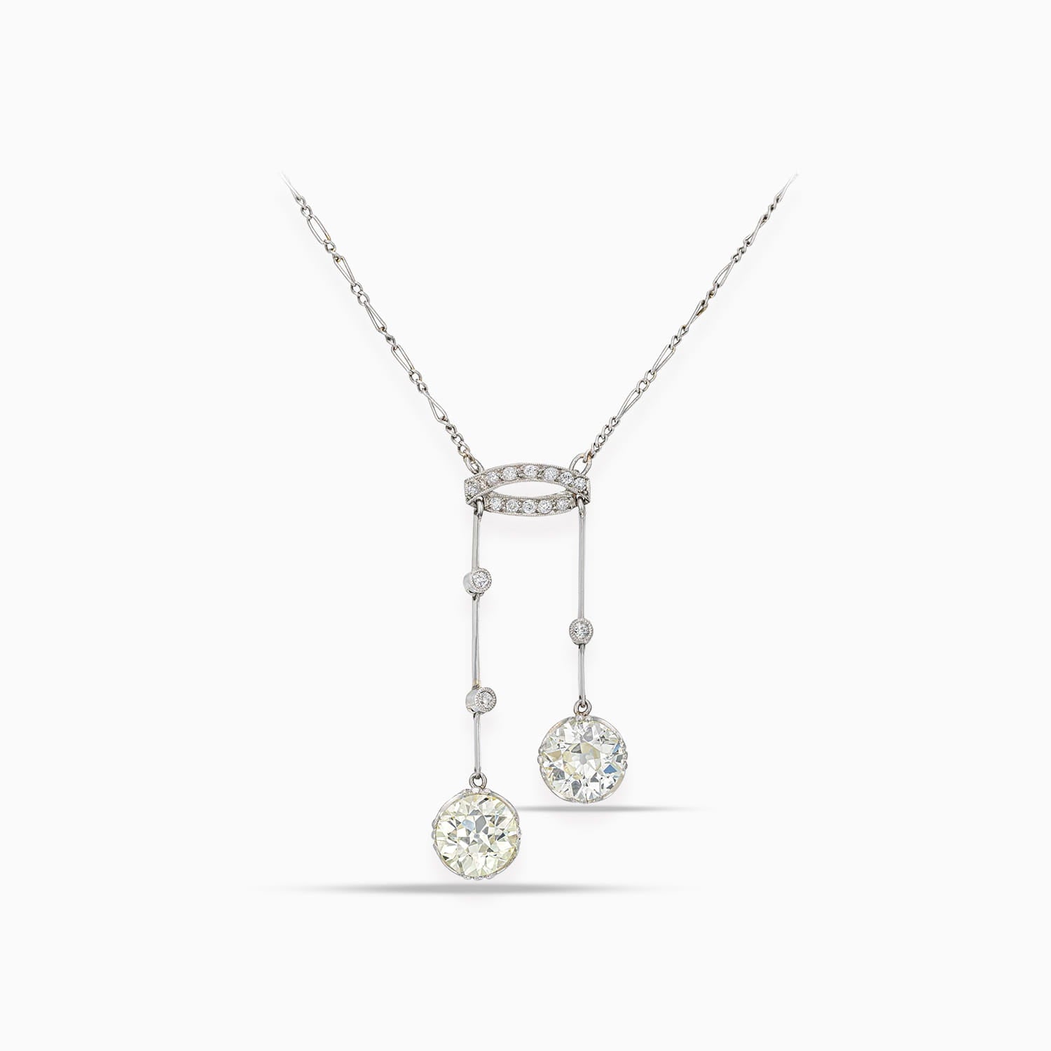Art Deco necklace with old European cut diamonds in 14K yellow gold