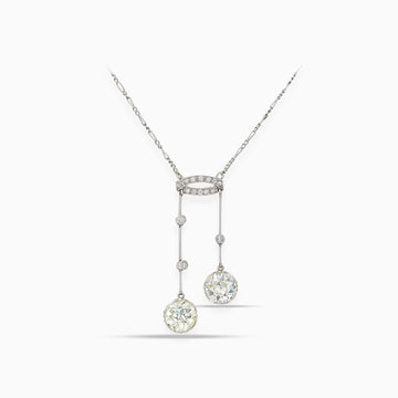 Art Deco necklace with old European cut diamonds in 14K yellow gold