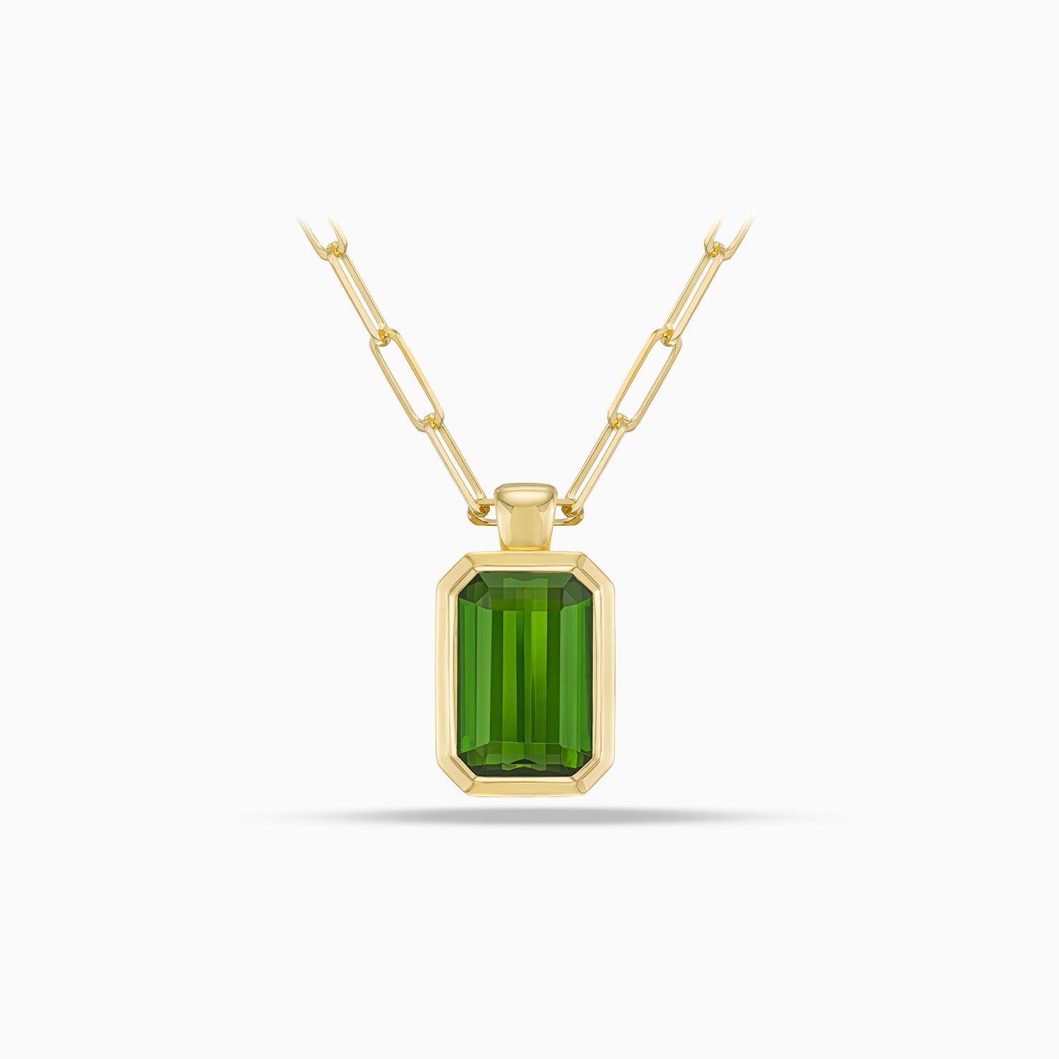 Emerald cut green tourmaline pendant in 18K yellow gold
