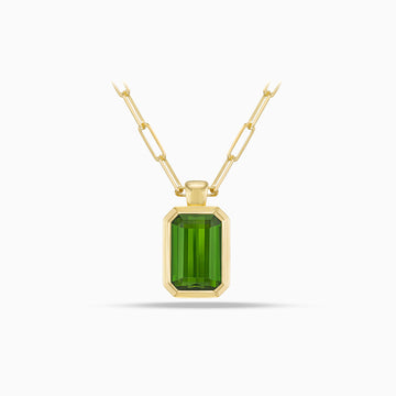 Emerald cut green tourmaline pendant in 18K yellow gold