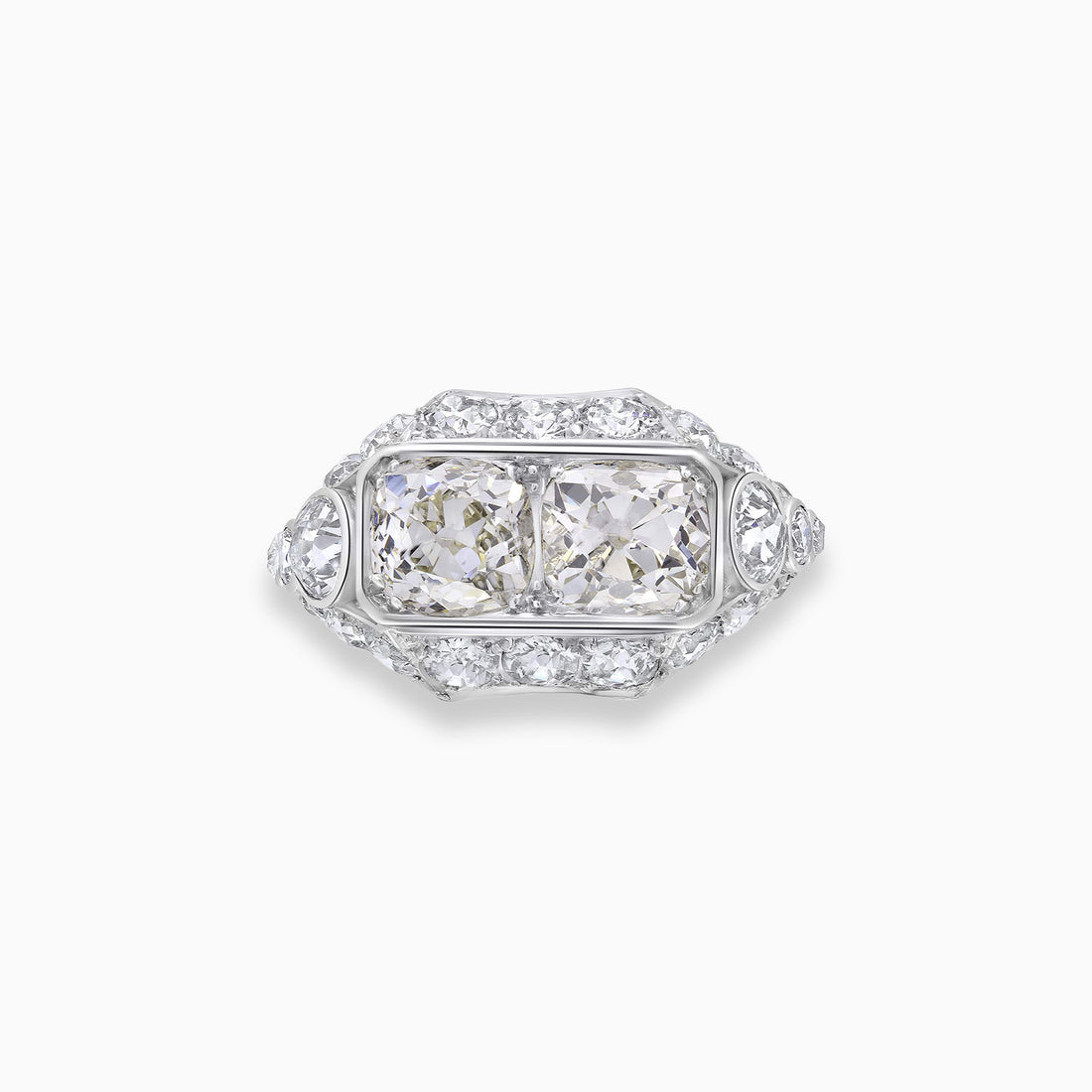 French Art Deco old mine cut diamond ring in 18K white gold