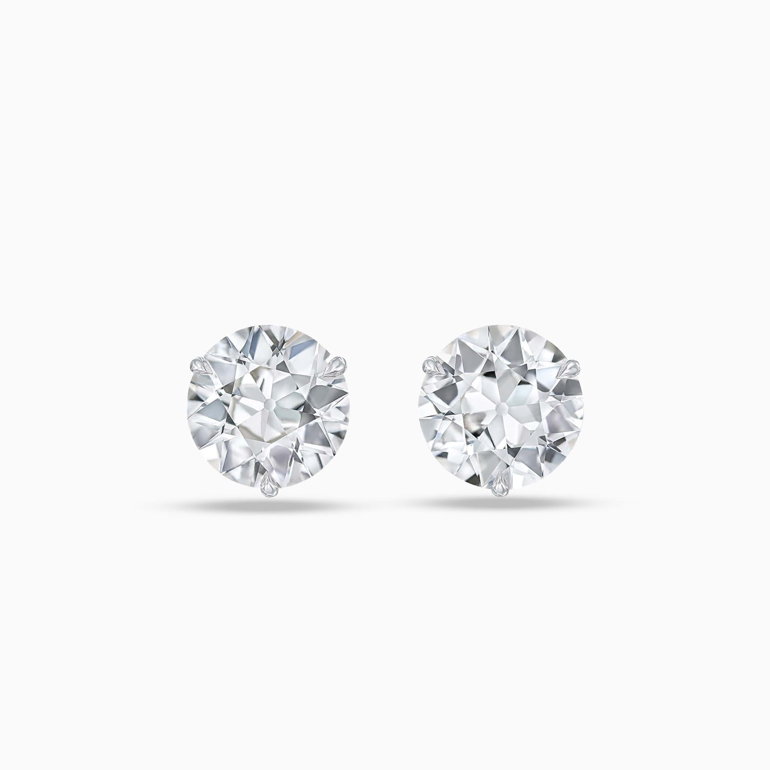 Old European brilliant cut diamond stud earrings in 18K white gold
