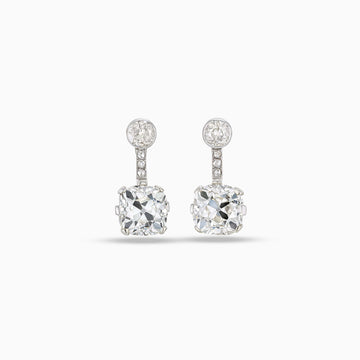 Old mine brilliant cut diamond drop earrings with old European cut diamonds in 18K white gold