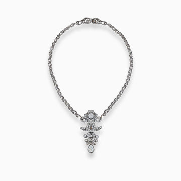 19th century pear shape and old mine cut diamond drop necklace in silver and yellow gold