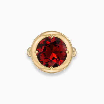 Pillow bezel round garnet ring in 18K yellow gold