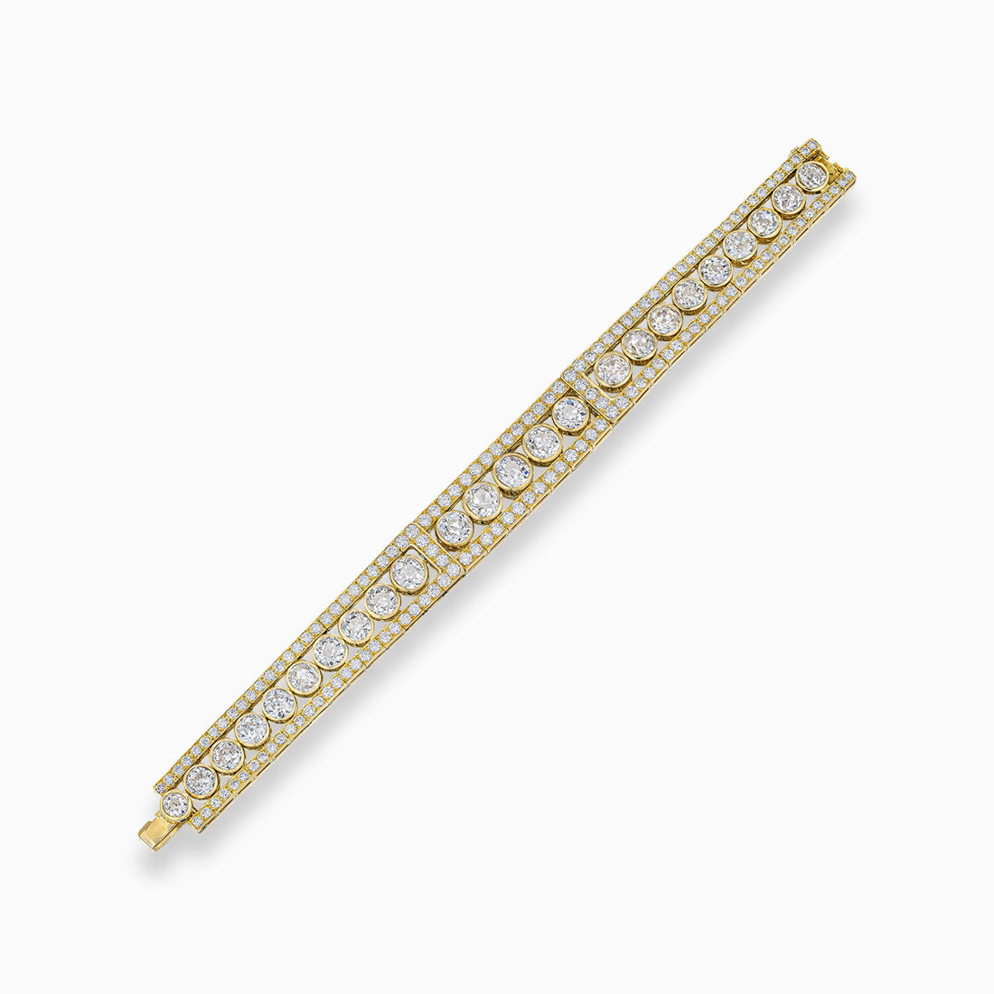 Vintage yellow gold bracelet with old European cut and round brilliant cut diamonds